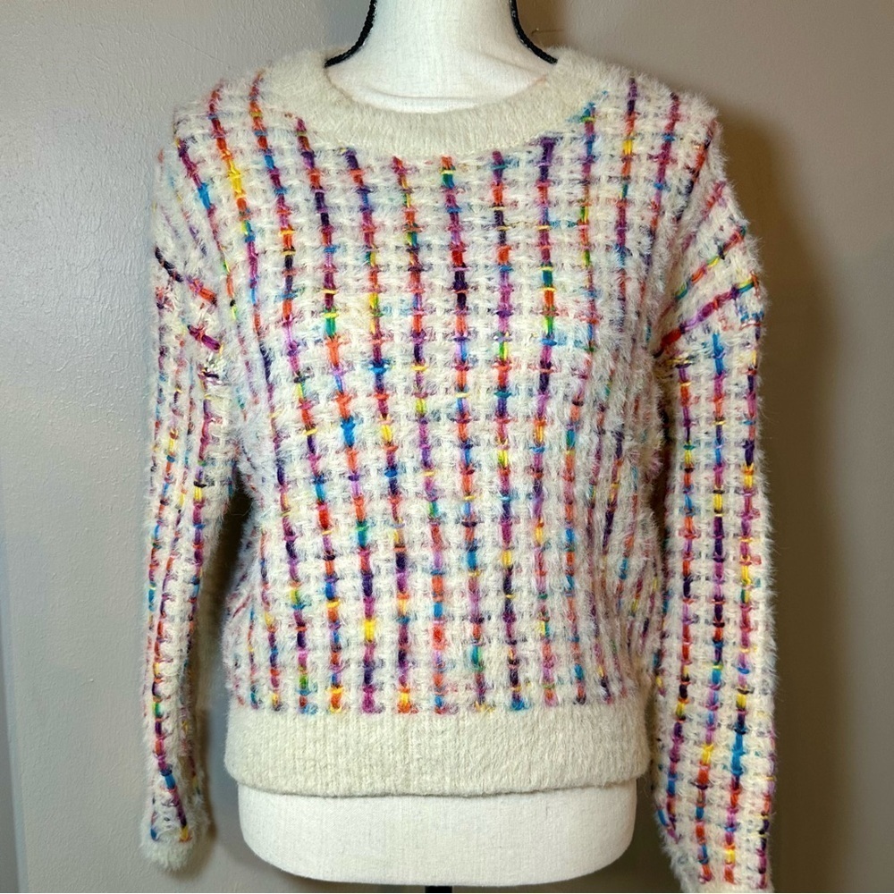 En Crème | Cream and Multicolor Pullover Sweater | S/M